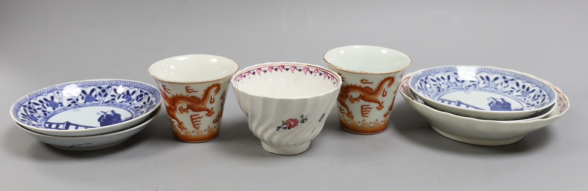 Three Chinese tea bowls and five saucers